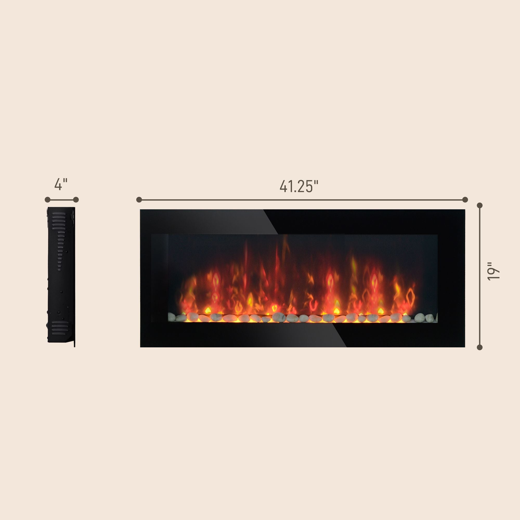 HOMCOM 41.3" 1500W Electric Wall - Mounted Fireplace with Flame Effect, 7 Color Background Light, Black - Comfortable Living Decor