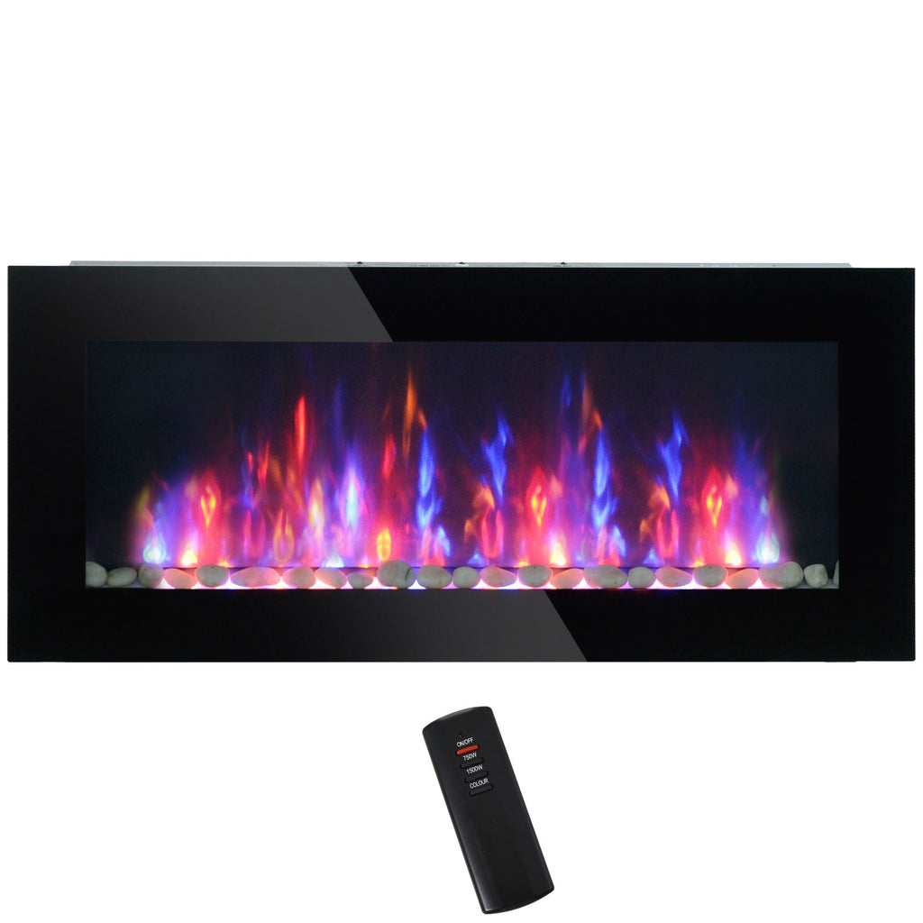 HOMCOM 41.3" 1500W Electric Wall - Mounted Fireplace with Flame Effect, 7 Color Background Light, Black - Comfortable Living Decor