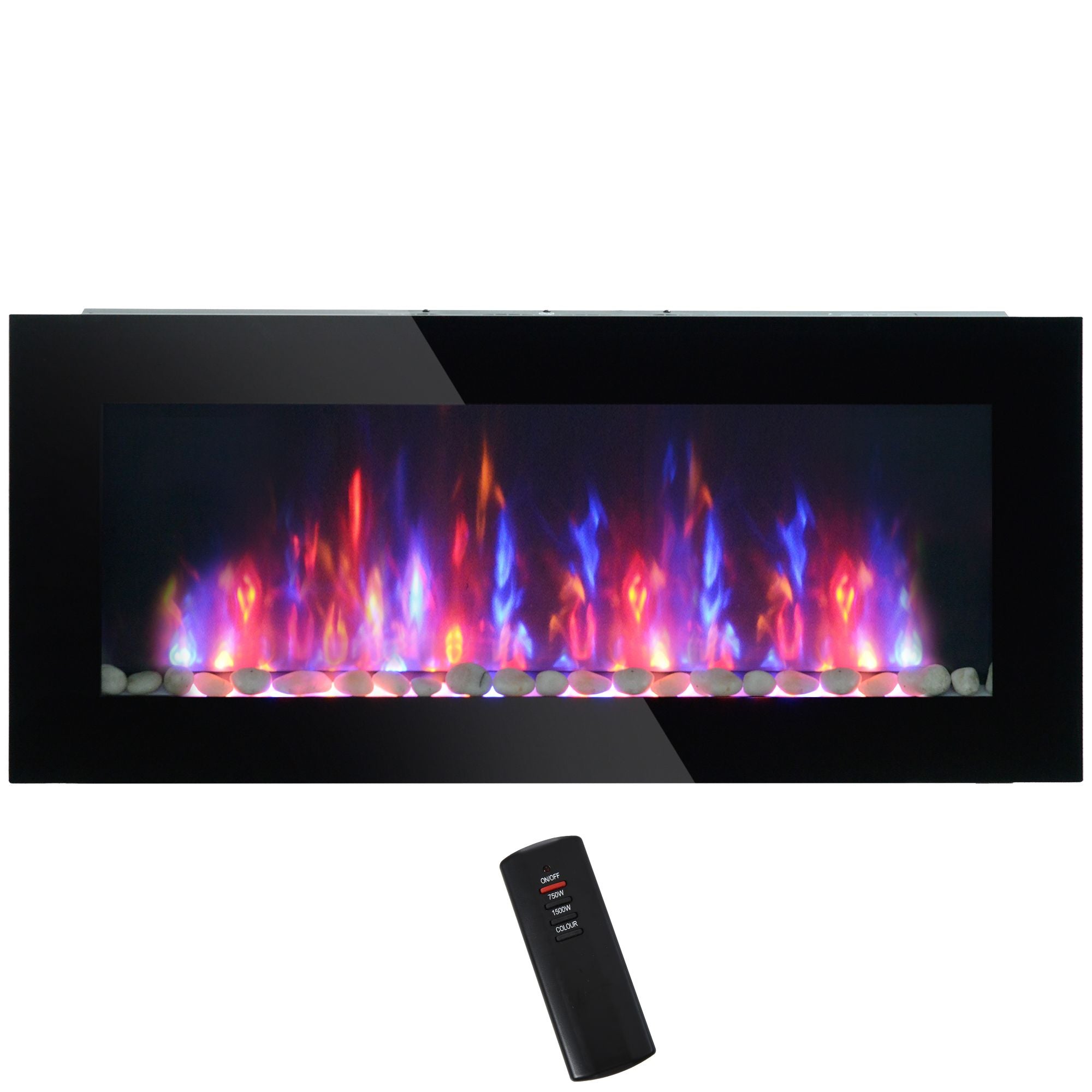 HOMCOM 41.3" 1500W Electric Wall - Mounted Fireplace with Flame Effect, 7 Color Background Light, Black - Comfortable Living Decor