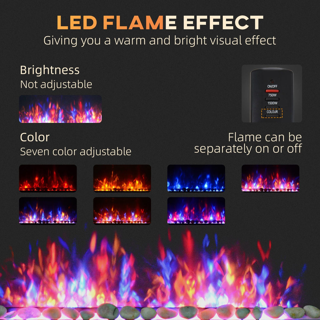 HOMCOM 41.3" 1500W Electric Wall - Mounted Fireplace with Flame Effect, 7 Color Background Light, Black - Comfortable Living Decor