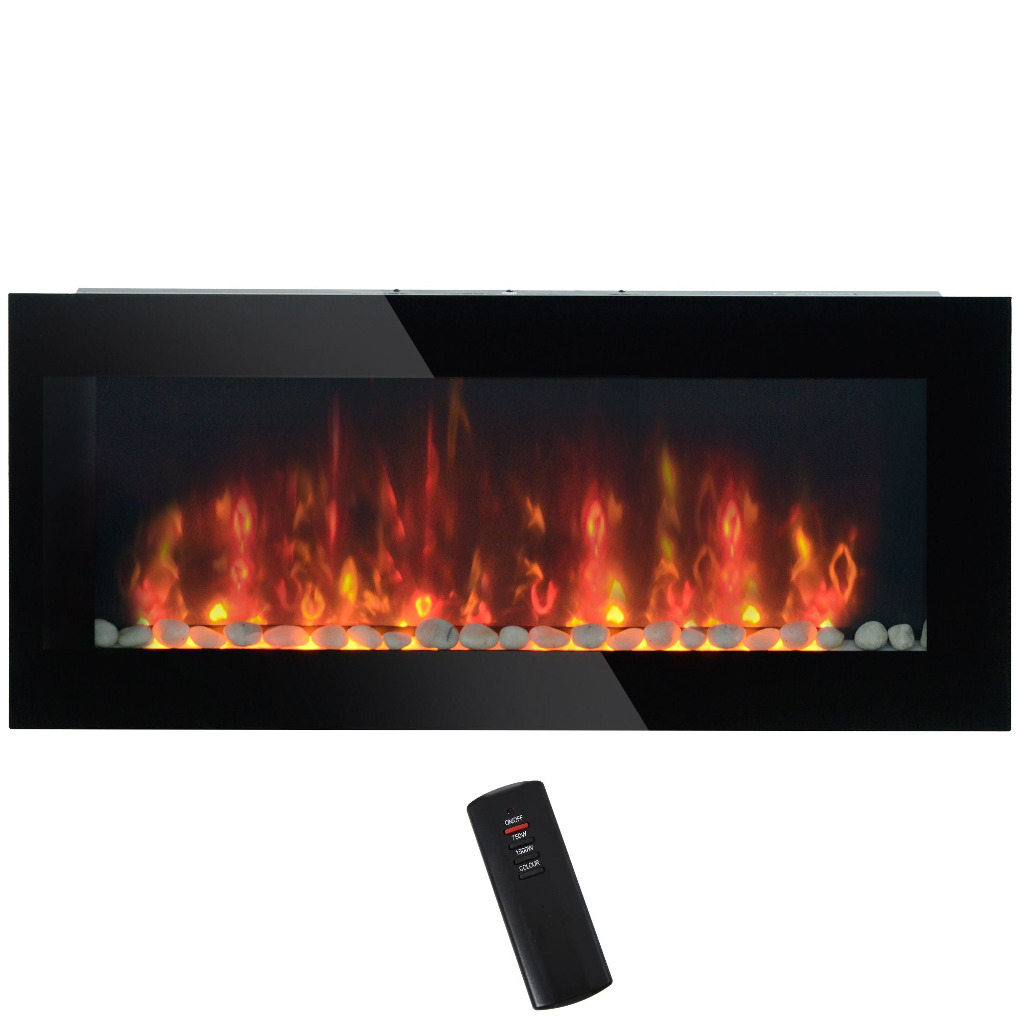 HOMCOM 41.3" 1500W Electric Wall - Mounted Fireplace with Flame Effect, 7 Color Background Light, Black - Comfortable Living Decor