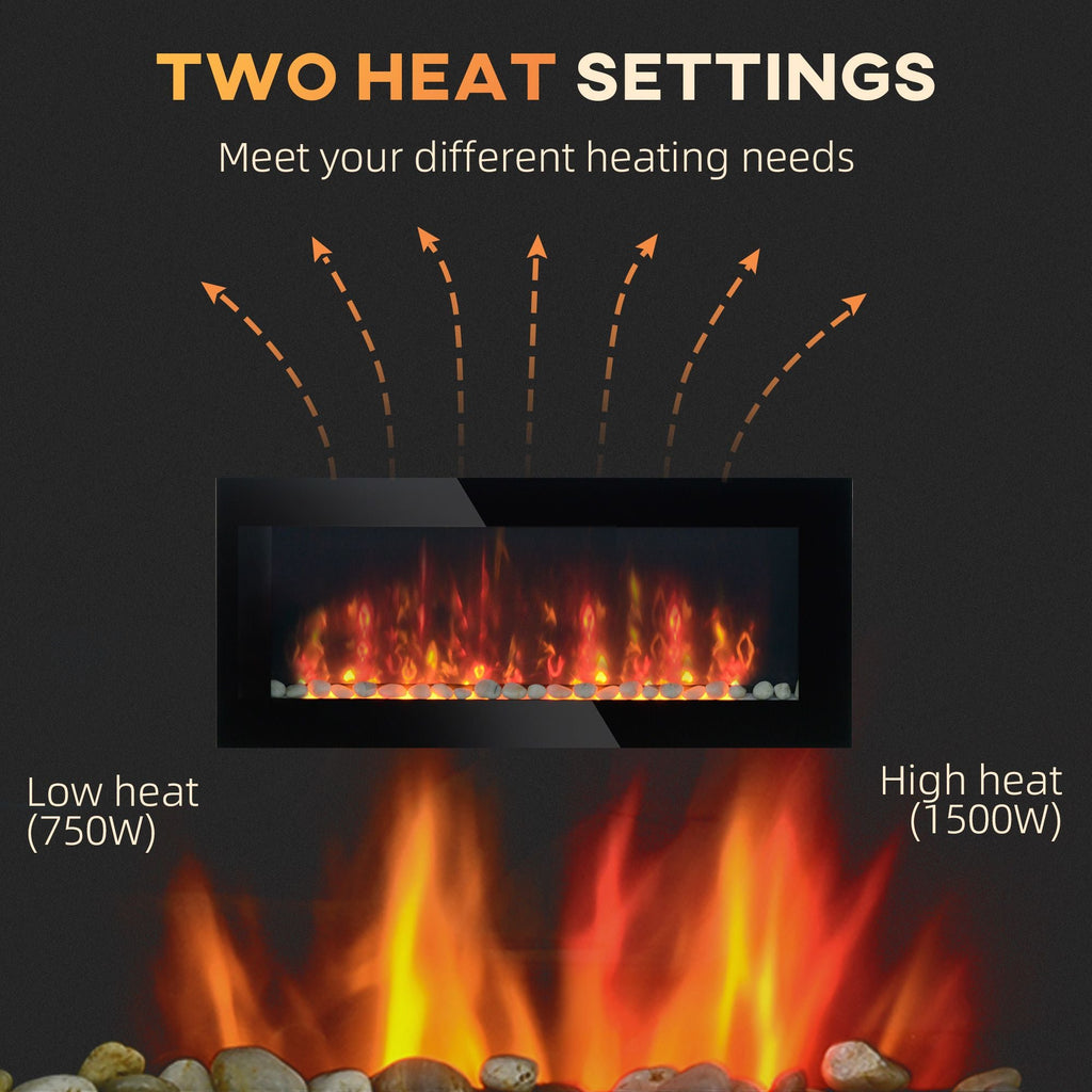 HOMCOM 41.3" 1500W Electric Wall - Mounted Fireplace with Flame Effect, 7 Color Background Light, Black - Comfortable Living Decor