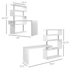 HOMCOM 5 Tier L - Shaped Desk 360° Rotating Design Office Desk with MDF Display Shelves Stainless Steel White - Comfortable Living Decor