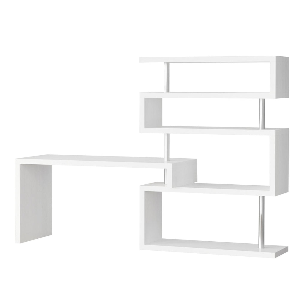 HOMCOM 5 Tier L - Shaped Desk 360° Rotating Design Office Desk with MDF Display Shelves Stainless Steel White - Comfortable Living Decor
