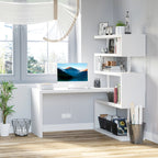 HOMCOM 5 Tier L - Shaped Desk 360° Rotating Design Office Desk with MDF Display Shelves Stainless Steel White - Comfortable Living Decor