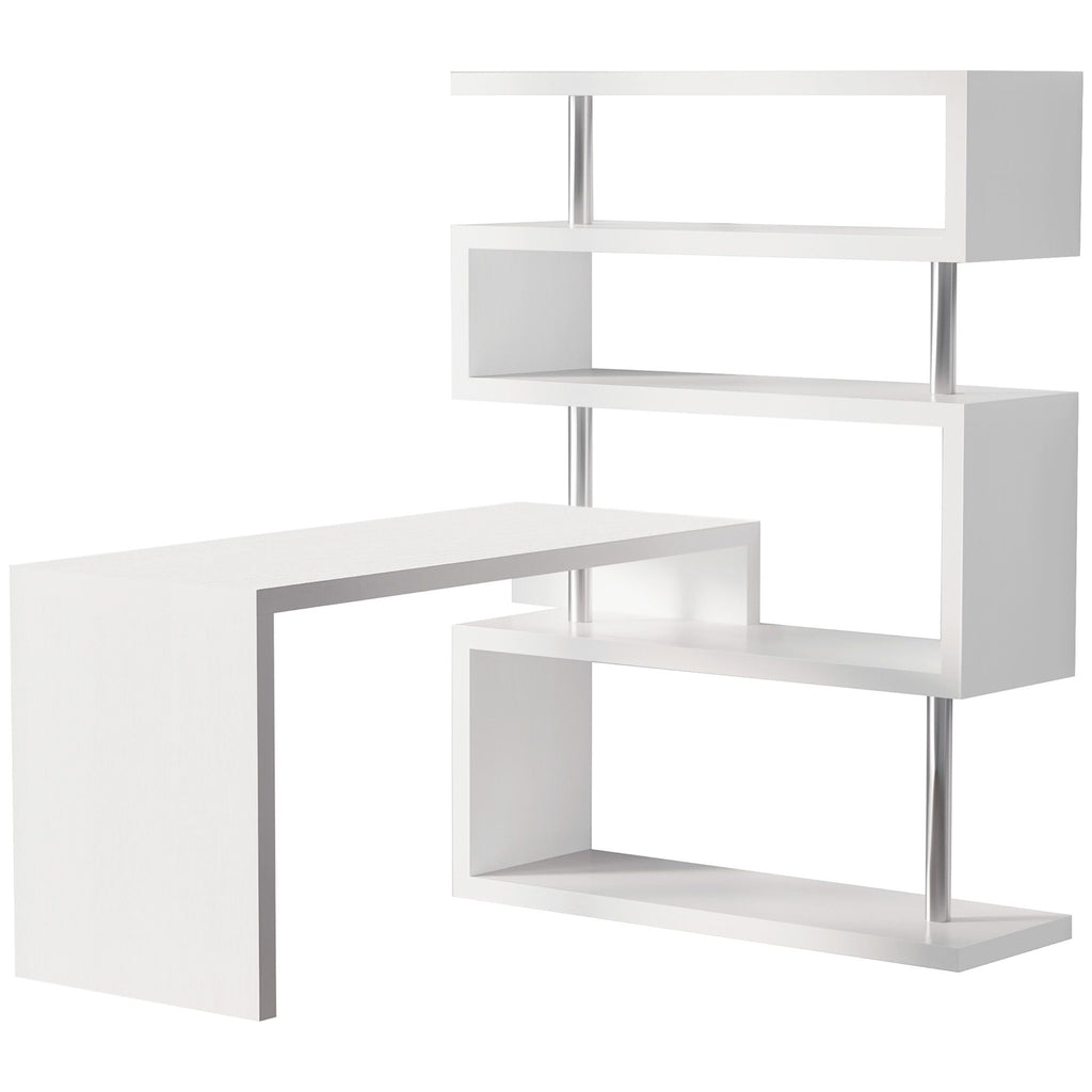 HOMCOM 5 Tier L - Shaped Desk 360° Rotating Design Office Desk with MDF Display Shelves Stainless Steel White - Comfortable Living Decor