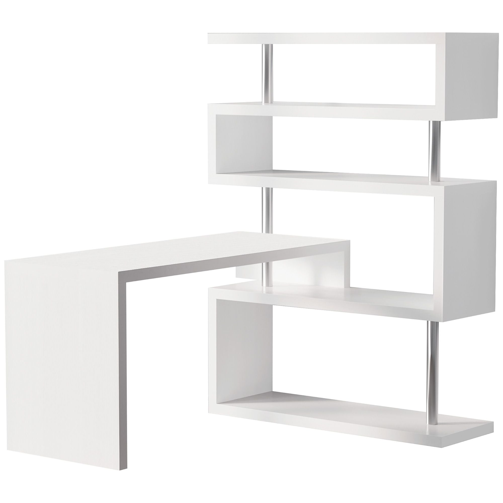 HOMCOM 5 Tier L - Shaped Desk 360° Rotating Design Office Desk with MDF Display Shelves Stainless Steel White - Comfortable Living Decor