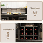 HOMCOM 55" Coffee Bar Cabinet with Lights, Farmhouse Wine Cabinet with Wine and Glass Racks for Kitchen, Dining Room, Brown - Comfortable Living Decor
