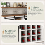 HOMCOM 55" Coffee Bar Cabinet with Lights, Farmhouse Wine Cabinet with Wine and Glass Racks for Kitchen, Dining Room, White - Comfortable Living Decor