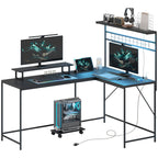 HOMCOM 61.6" L Shaped Gaming Desk with Power Outlets & LED Lights, Computer Desk with Monitor Stand and CPU Shelf, Black - Comfortable Living Decor