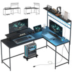 HOMCOM 61.6" L Shaped Gaming Desk with Power Outlets & LED Lights, Computer Desk with Monitor Stand and CPU Shelf, Black - Comfortable Living Decor
