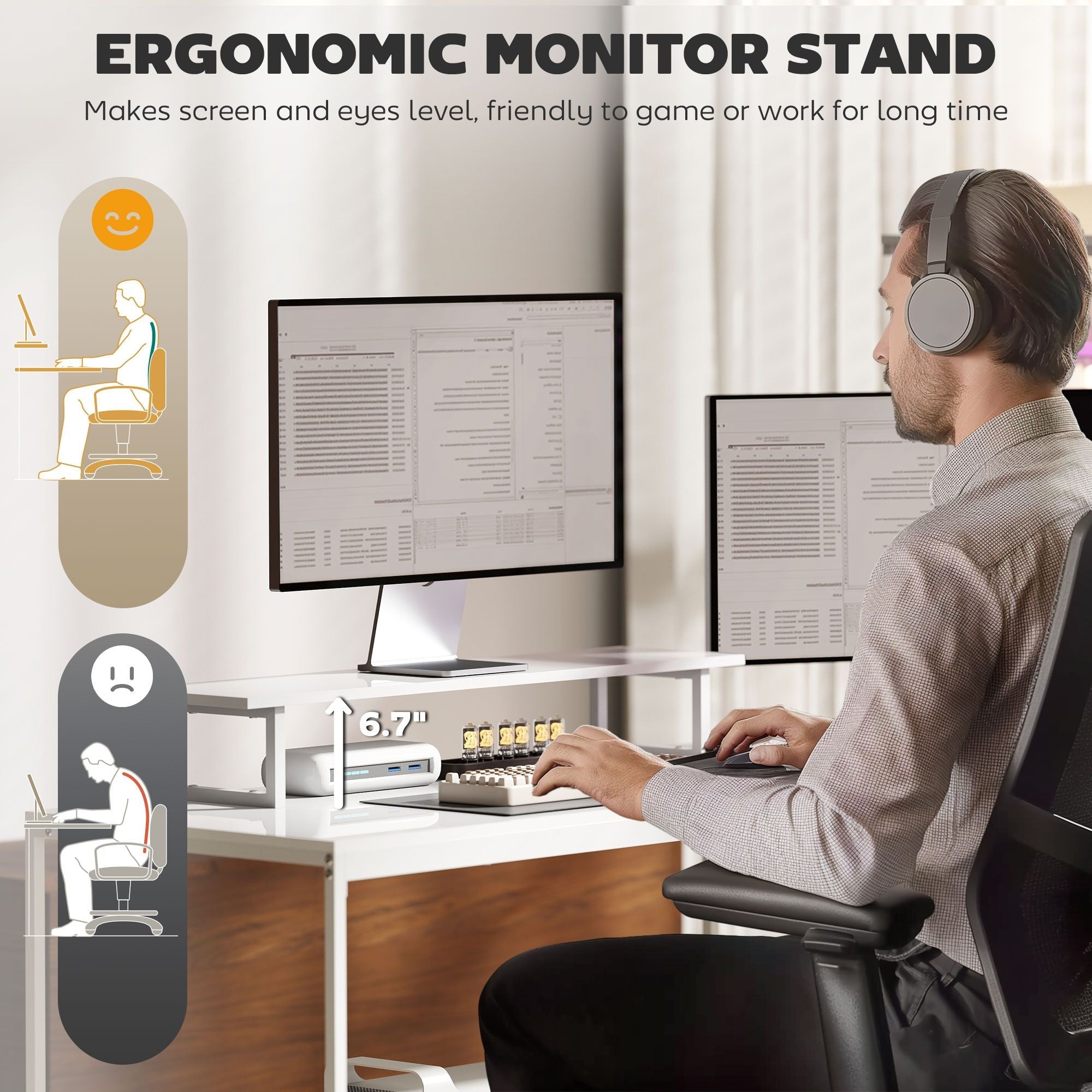 HOMCOM 61.6" L Shaped Gaming Desk with Power Outlets & LED Lights, Computer Desk with Monitor Stand and CPU Shelf, White - Comfortable Living Decor