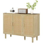 HOMCOM Bohemian Sideboard, 46.9" Buffet Cabinet with 3 Rattan Doors and Shelves for Living Room, Hallway, Natural - Comfortable Living Decor