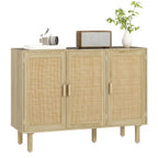 HOMCOM Bohemian Sideboard, 46.9" Buffet Cabinet with 3 Rattan Doors and Shelves for Living Room, Hallway, Natural - Comfortable Living Decor