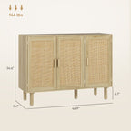 HOMCOM Bohemian Sideboard, 46.9" Buffet Cabinet with 3 Rattan Doors and Shelves for Living Room, Hallway, Natural - Comfortable Living Decor