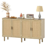 HOMCOM Bohemian Sideboard, 62.2" Buffet Cabinet with 4 Rattan Doors and Shelves for Living Room, Hallway, Natural - Comfortable Living Decor