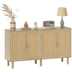 HOMCOM Bohemian Sideboard, 62.2" Buffet Cabinet with 4 Rattan Doors and Shelves for Living Room, Hallway, Natural - Comfortable Living Decor