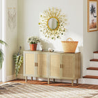 HOMCOM Bohemian Sideboard, 62.2" Buffet Cabinet with 4 Rattan Doors and Shelves for Living Room, Hallway, Natural - Comfortable Living Decor