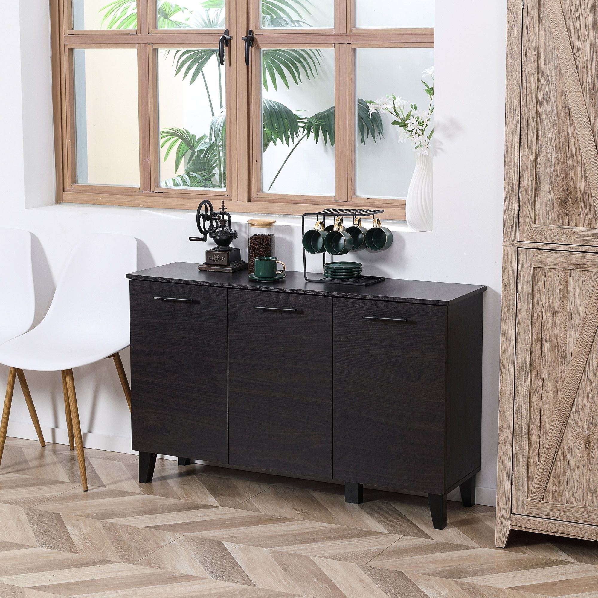 HOMCOM Buffet Cabinet Kitchen Sideboard Coffee Bar Dark Walnut Adjustable Shelf Dining Room - Comfortable Living Decor