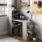 HOMCOM Compact Computer Desk with 6 - Tier Storage Shelves, Writing Table Workstation with Bookshelf for Home Office, Gray - Comfortable Living Decor