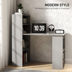 HOMCOM Compact Computer Desk with 6 - Tier Storage Shelves, Writing Table Workstation with Bookshelf for Home Office, Gray - Comfortable Living Decor