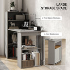 HOMCOM Compact Computer Desk with 6 - Tier Storage Shelves, Writing Table Workstation with Bookshelf for Home Office, Gray - Comfortable Living Decor