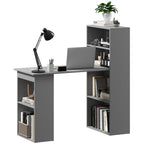 HOMCOM Compact Computer Desk with 6 - Tier Storage Shelves, Writing Table Workstation with Bookshelf for Home Office, Gray - Comfortable Living Decor