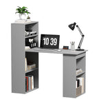 HOMCOM Compact Computer Desk with 6 - Tier Storage Shelves, Writing Table Workstation with Bookshelf for Home Office, Gray - Comfortable Living Decor