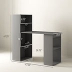 HOMCOM Compact Computer Desk with 6 - Tier Storage Shelves, Writing Table Workstation with Bookshelf for Home Office, Gray - Comfortable Living Decor