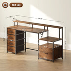HOMCOM Computer Desk with Power Outlets and LED Lights, 67" Computer Table with File Cabinet and Fabric Drawers, Rustic Brown - Comfortable Living Decor