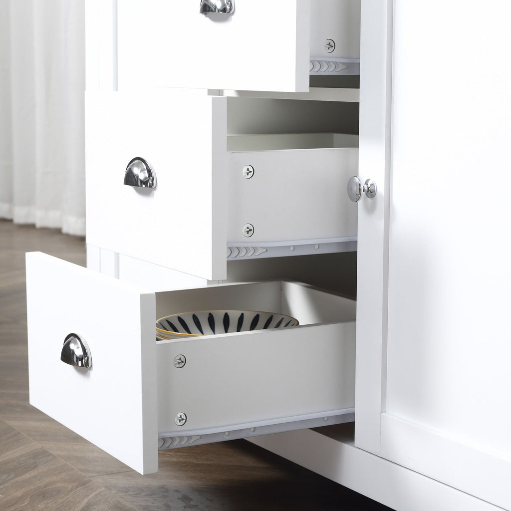 HOMCOM Dining Buffet Sideboard Cabinet in White with Drawers Adjustable Shelves for Kitchen Storage - Comfortable Living Decor