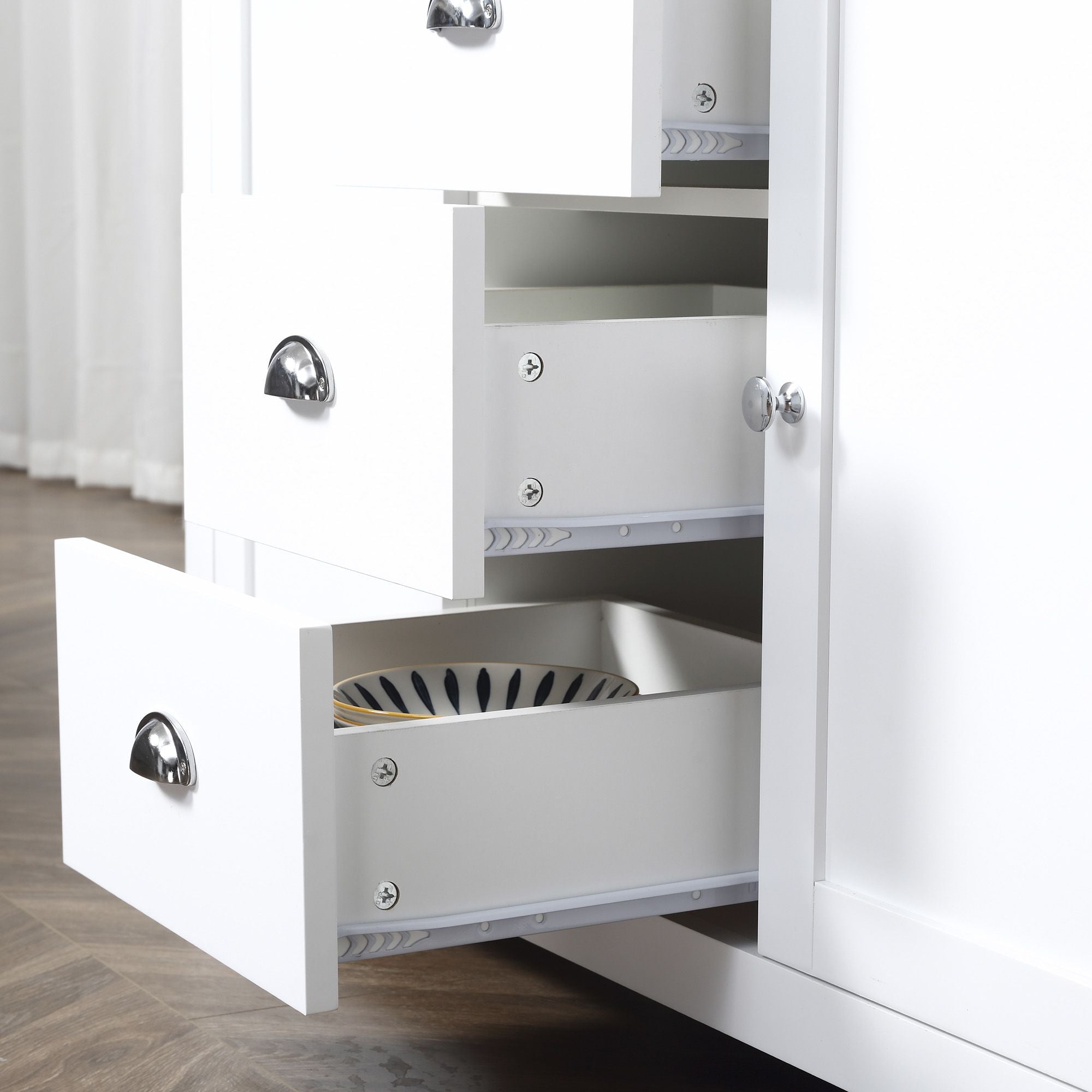 HOMCOM Dining Buffet Sideboard Cabinet in White with Drawers Adjustable Shelves for Kitchen Storage - Comfortable Living Decor