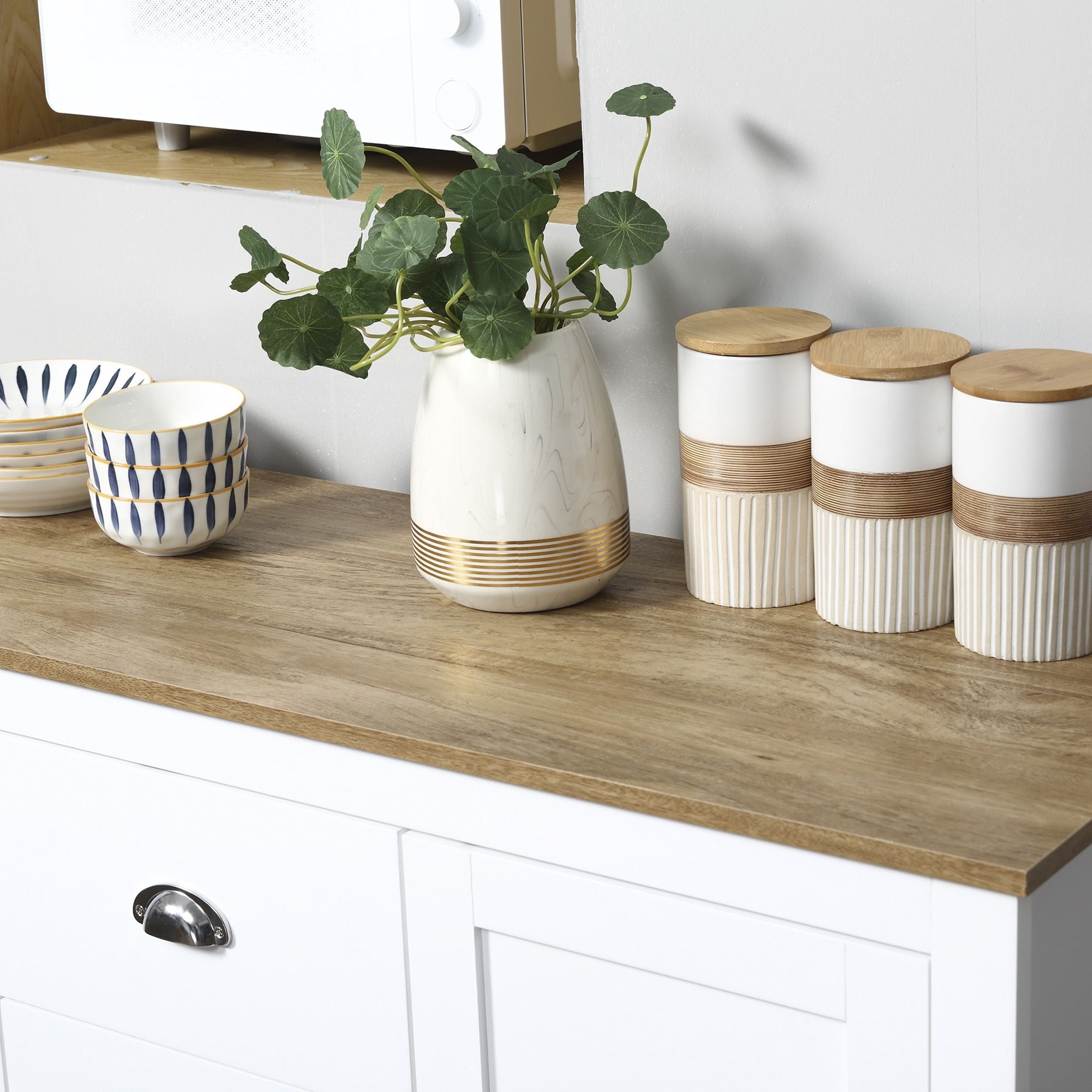 HOMCOM Dining Buffet Sideboard Cabinet in White with Drawers Adjustable Shelves for Kitchen Storage - Comfortable Living Decor