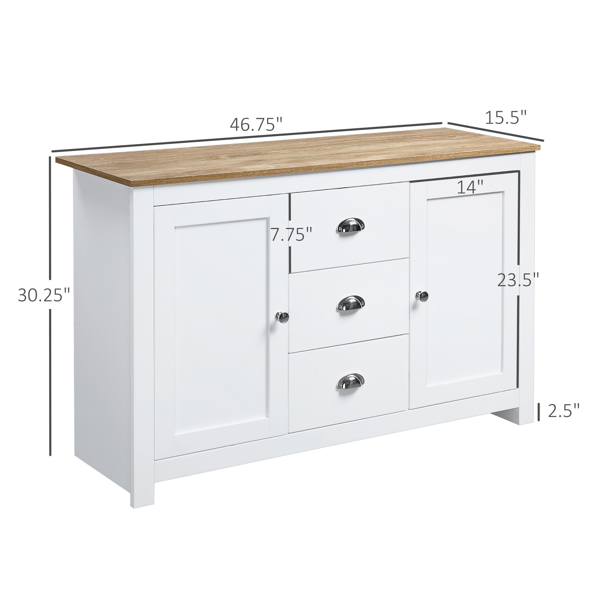 HOMCOM Dining Buffet Sideboard Cabinet in White with Drawers Adjustable Shelves for Kitchen Storage - Comfortable Living Decor