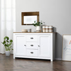 HOMCOM Dining Buffet Sideboard Cabinet in White with Drawers Adjustable Shelves for Kitchen Storage - Comfortable Living Decor