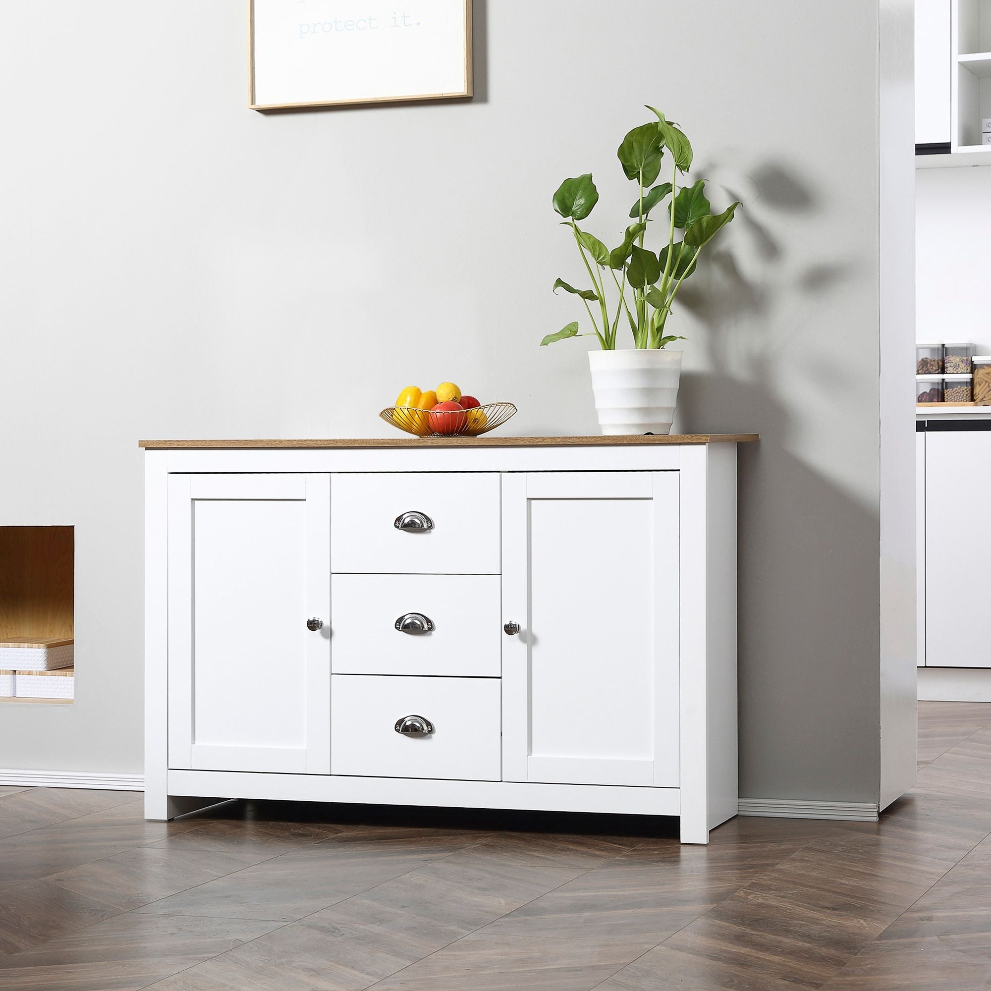 HOMCOM Dining Buffet Sideboard Cabinet in White with Drawers Adjustable Shelves for Kitchen Storage - Comfortable Living Decor
