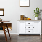 HOMCOM Dining Buffet Sideboard Cabinet in White with Drawers Adjustable Shelves for Kitchen Storage - Comfortable Living Decor