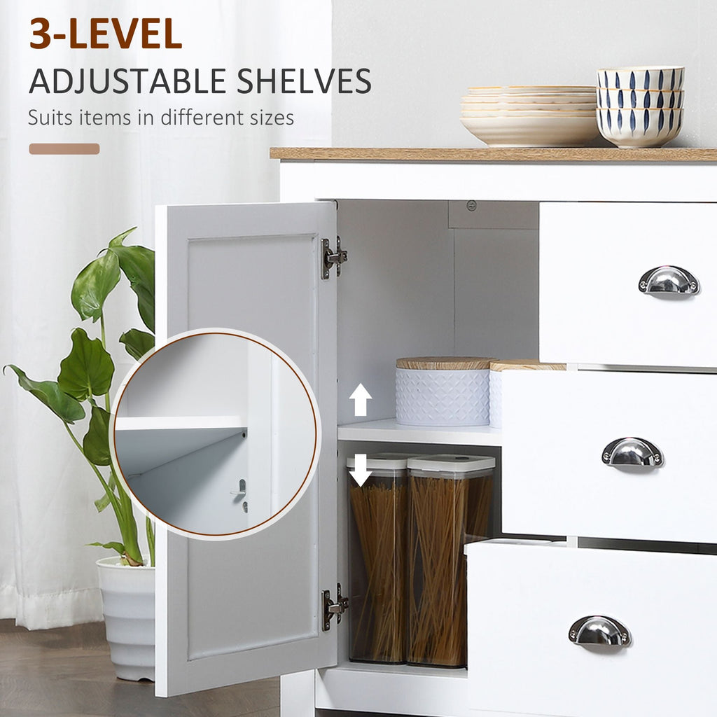HOMCOM Dining Buffet Sideboard Cabinet in White with Drawers Adjustable Shelves for Kitchen Storage - Comfortable Living Decor