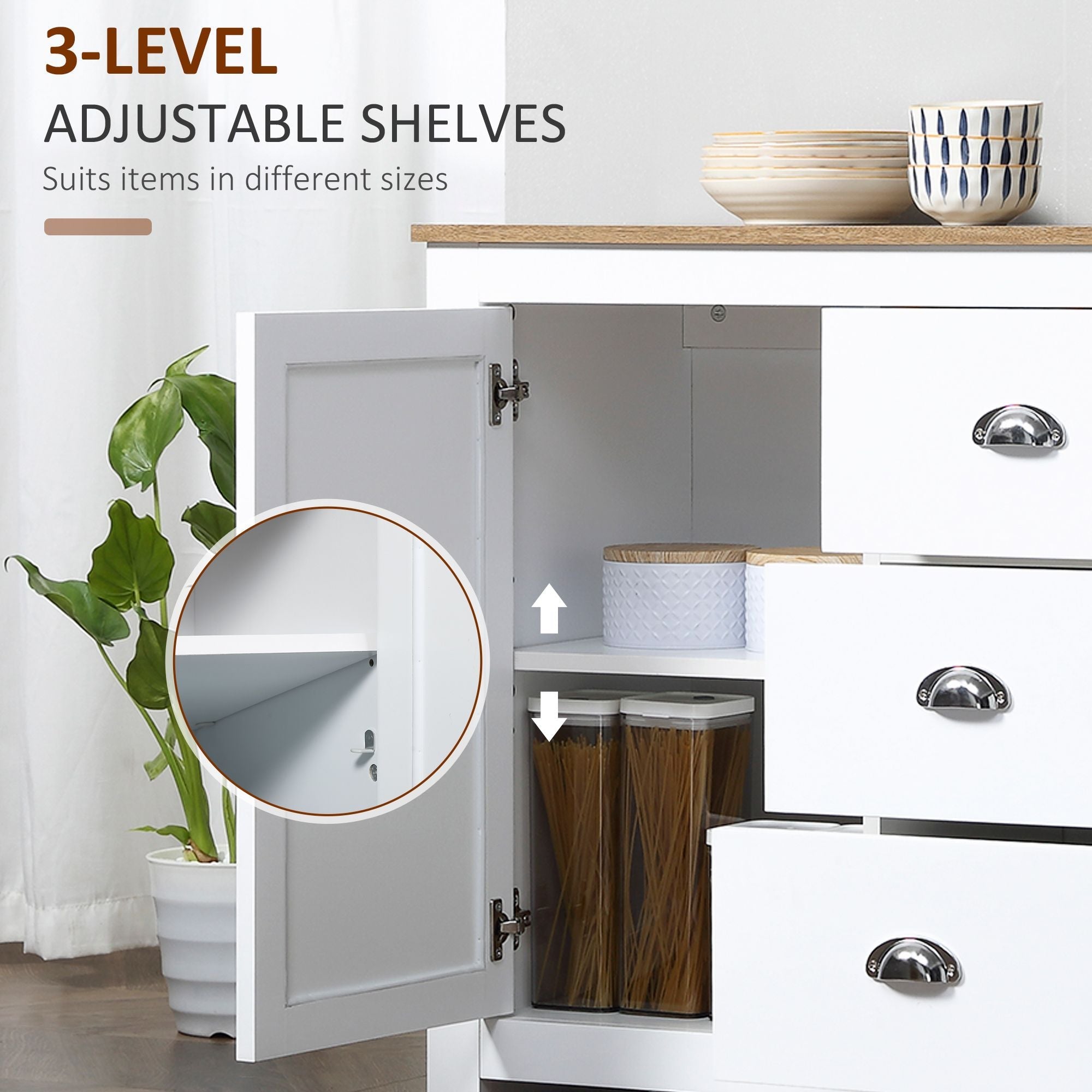 HOMCOM Dining Buffet Sideboard Cabinet in White with Drawers Adjustable Shelves for Kitchen Storage - Comfortable Living Decor