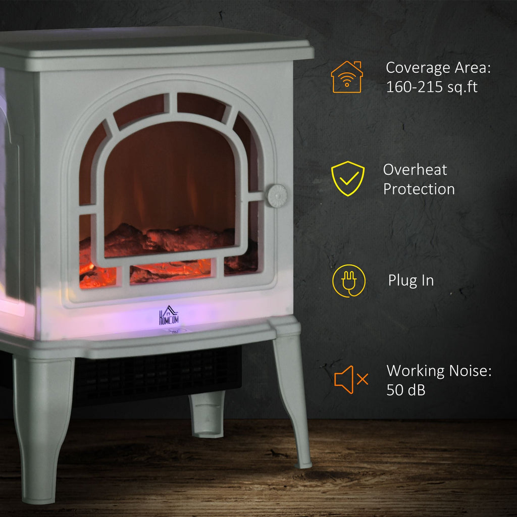 HOMCOM Electric Fireplace Stove, Freestanding Fireplace Heater with Realistic LED Flame, Overheat Protection, 750W/1500W, White - Comfortable Living Decor