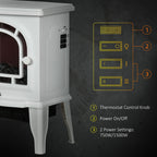 HOMCOM Electric Fireplace Stove, Freestanding Fireplace Heater with Realistic LED Flame, Overheat Protection, 750W/1500W, White - Comfortable Living Decor