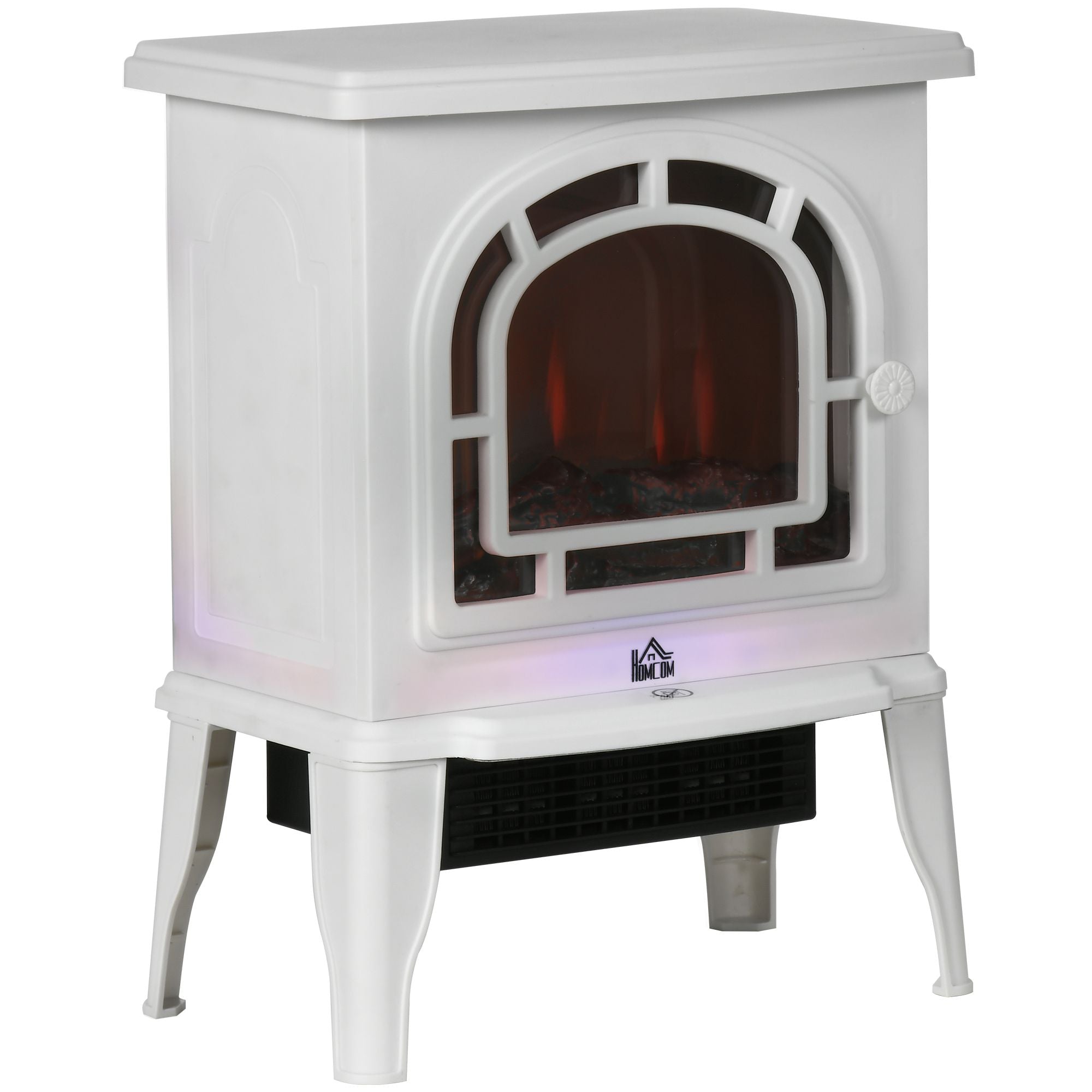 HOMCOM Electric Fireplace Stove, Freestanding Fireplace Heater with Realistic LED Flame, Overheat Protection, 750W/1500W, White - Comfortable Living Decor
