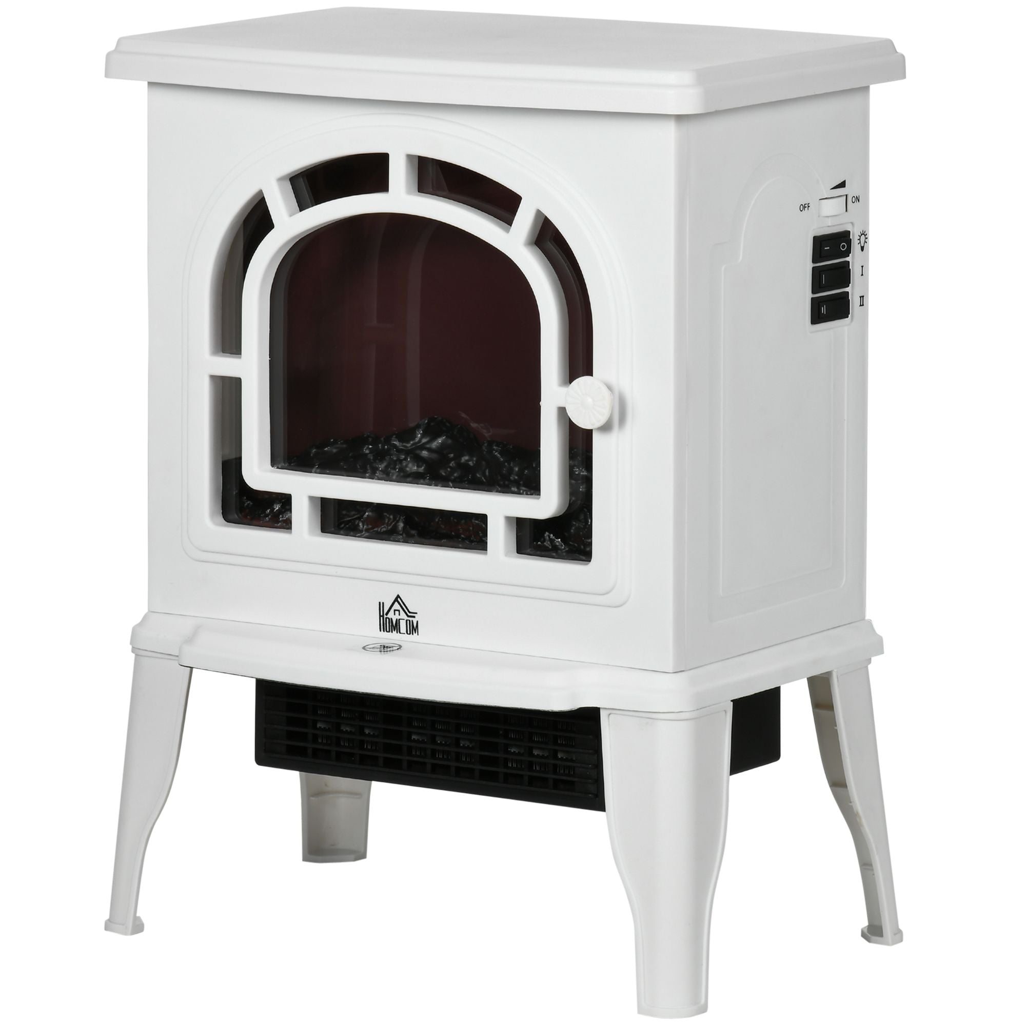 HOMCOM Electric Fireplace Stove, Freestanding Fireplace Heater with Realistic LED Flame, Overheat Protection, 750W/1500W, White - Comfortable Living Decor