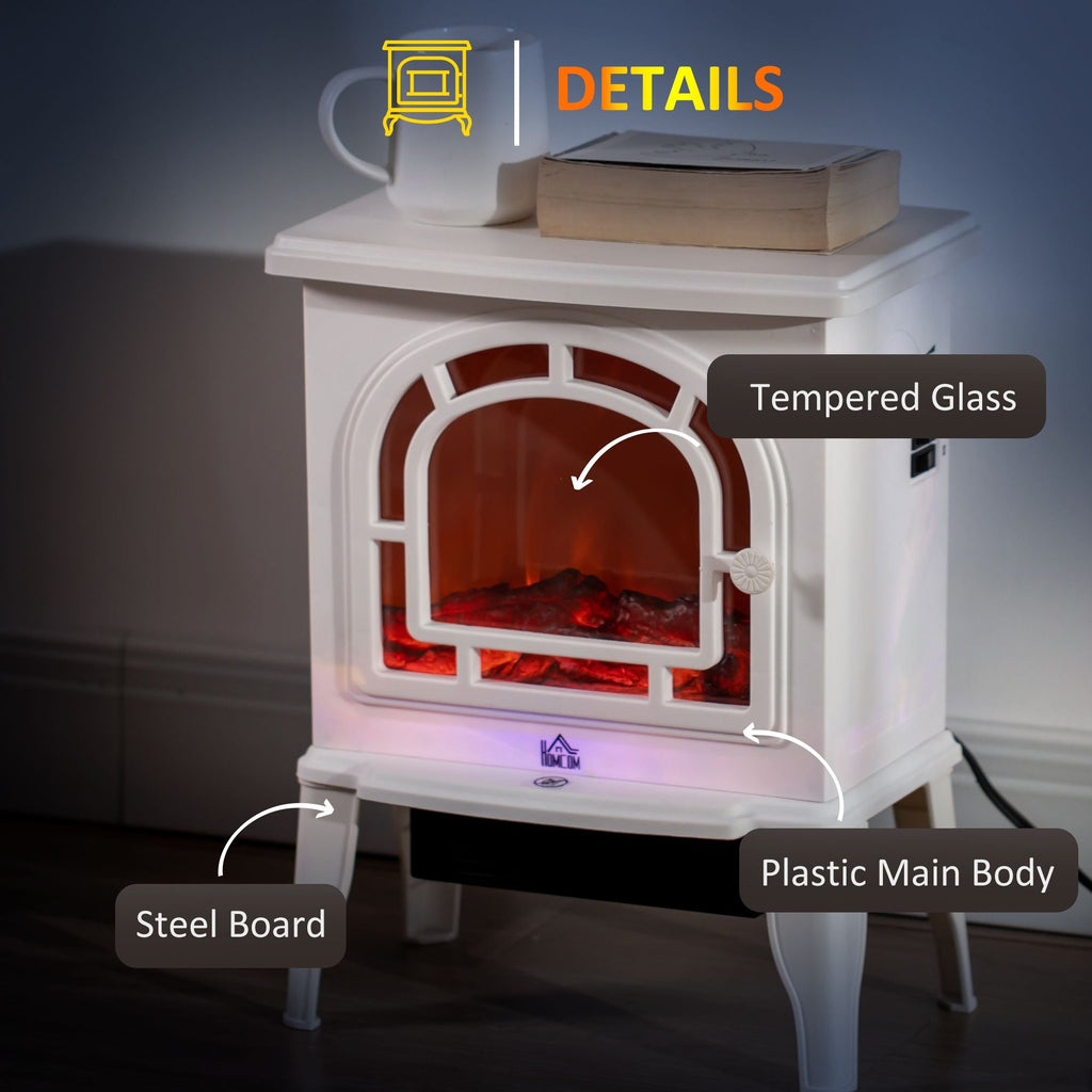 HOMCOM Electric Fireplace Stove, Freestanding Fireplace Heater with Realistic LED Flame, Overheat Protection, 750W/1500W, White - Comfortable Living Decor