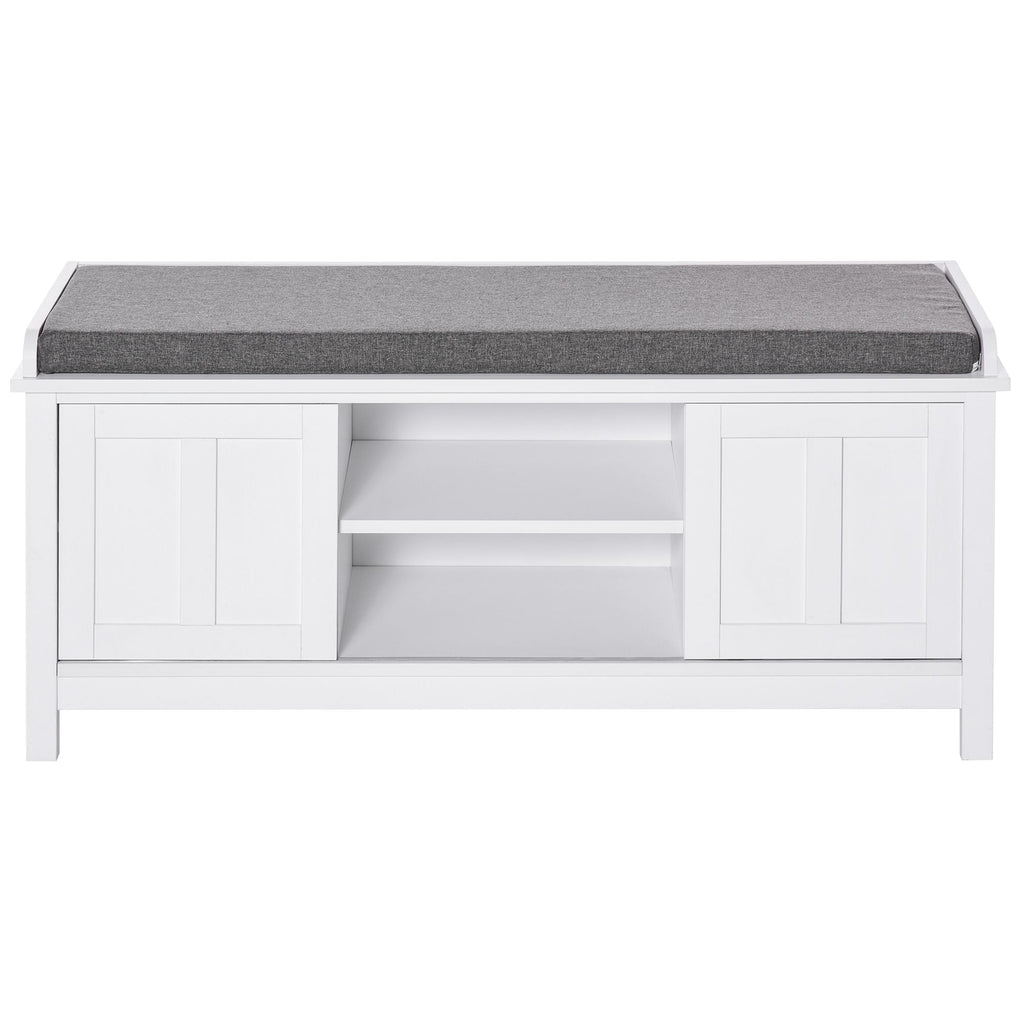 HOMCOM Entryway Shoe Storage Bench Ottoman Adjustable Shelf Padded Cushion Sliding Barn Door White for Hallway Living Room - Comfortable Living Decor