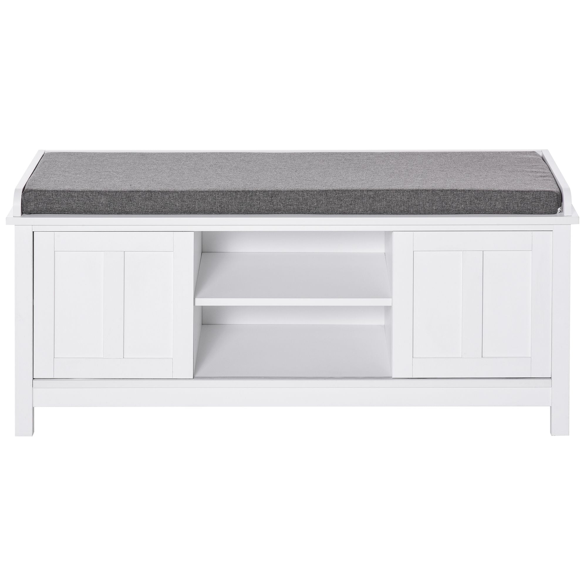 HOMCOM Entryway Shoe Storage Bench Ottoman Adjustable Shelf Padded Cushion Sliding Barn Door White for Hallway Living Room - Comfortable Living Decor