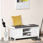 HOMCOM Entryway Shoe Storage Bench Ottoman Adjustable Shelf Padded Cushion Sliding Barn Door White for Hallway Living Room - Comfortable Living Decor