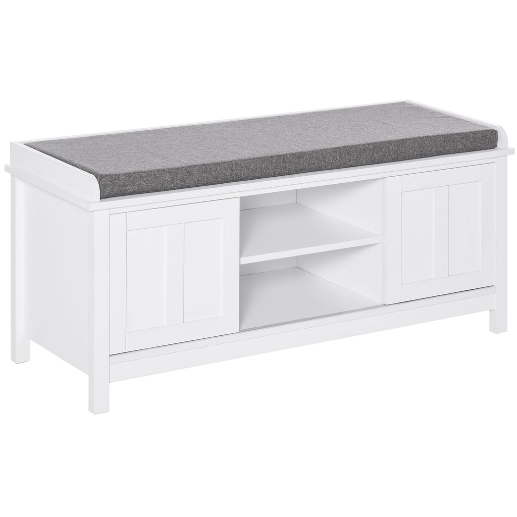 HOMCOM Entryway Shoe Storage Bench Ottoman Adjustable Shelf Padded Cushion Sliding Barn Door White for Hallway Living Room - Comfortable Living Decor
