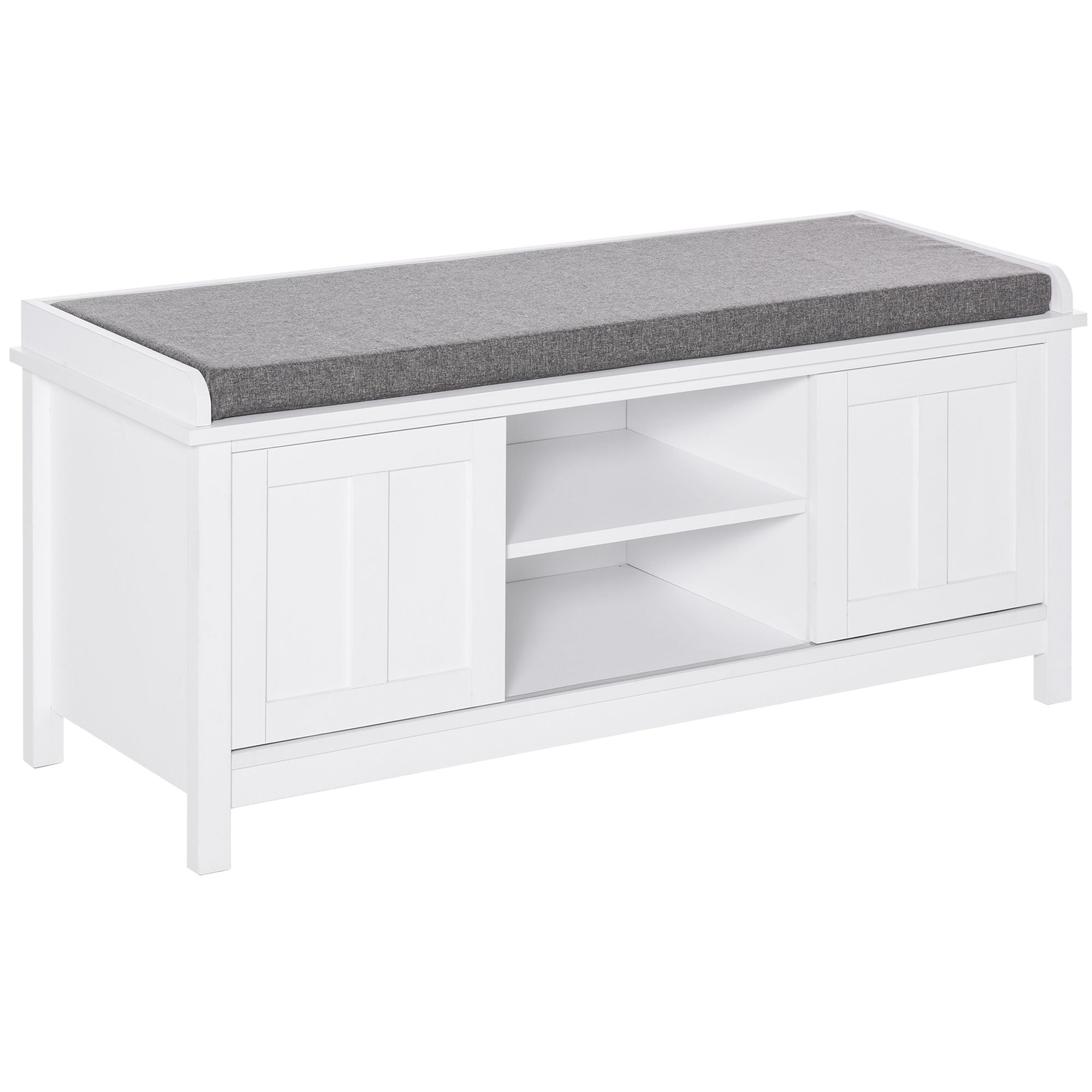 HOMCOM Entryway Shoe Storage Bench Ottoman Adjustable Shelf Padded Cushion Sliding Barn Door White for Hallway Living Room - Comfortable Living Decor