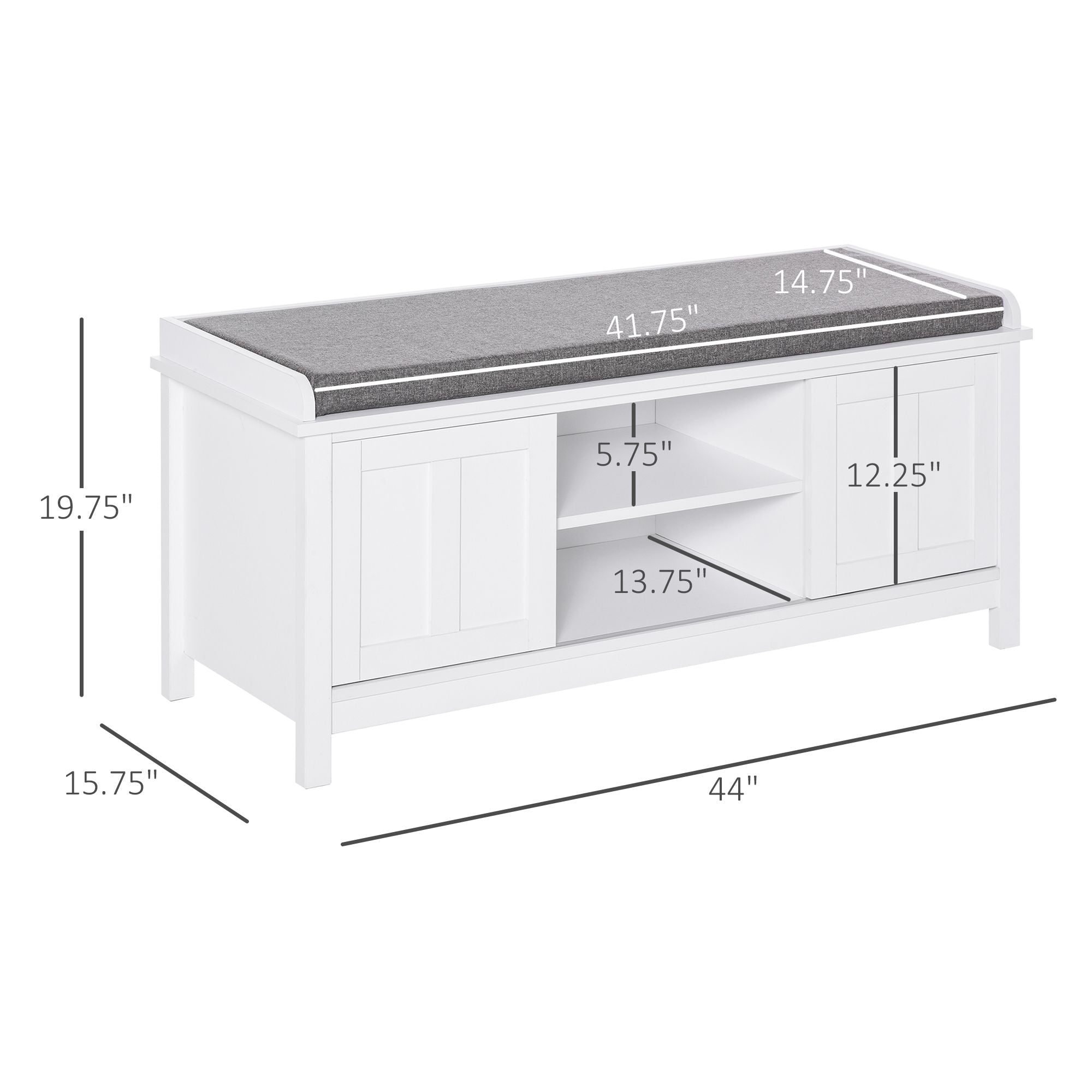 HOMCOM Entryway Shoe Storage Bench Ottoman Adjustable Shelf Padded Cushion Sliding Barn Door White for Hallway Living Room - Comfortable Living Decor